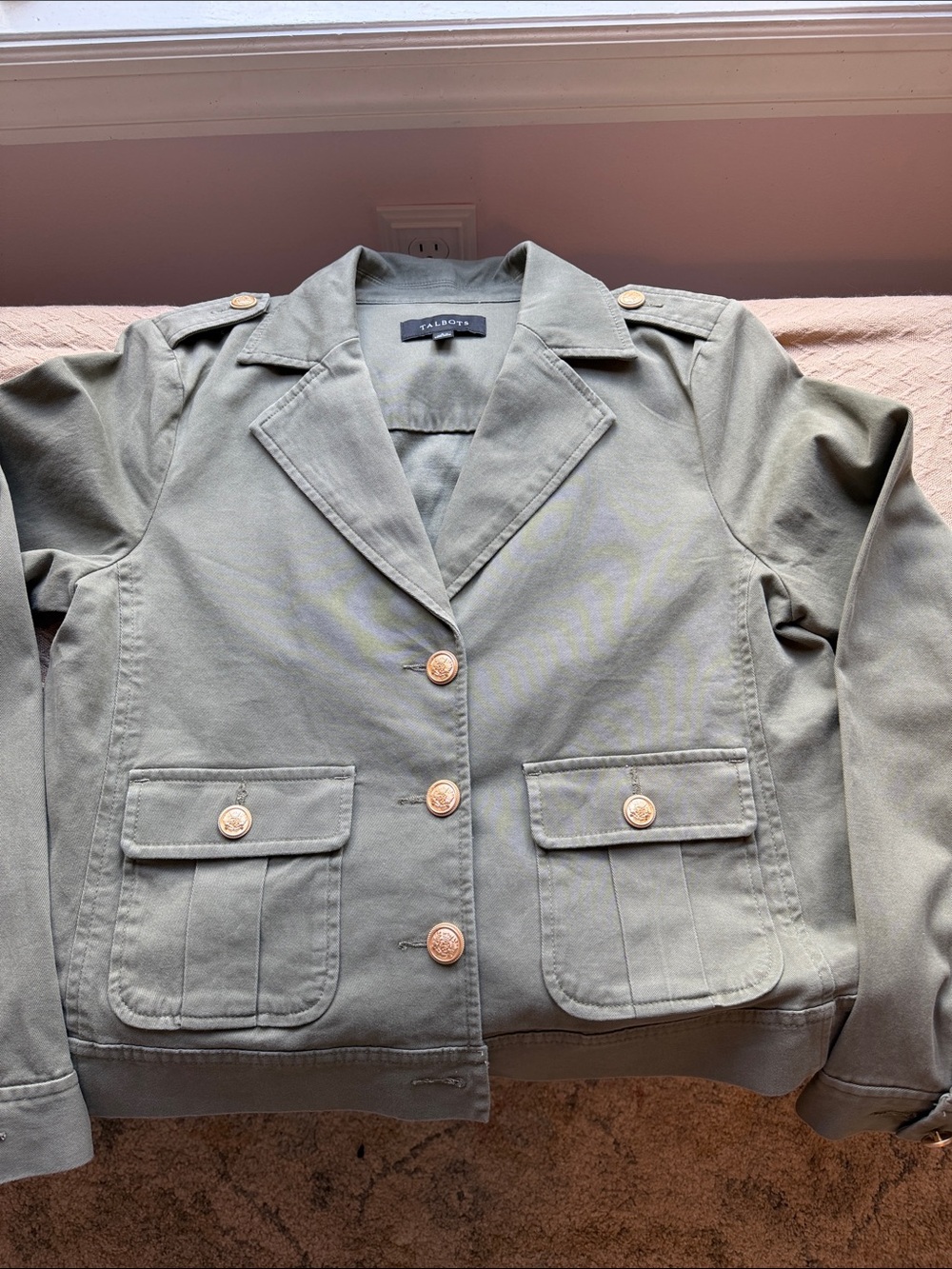 Talbots Olive Green Utility Jacket with Gold Buttons - Picture 6 of 7